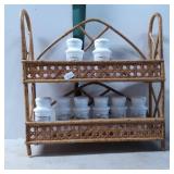 Bamboo Spice Rack with Milk Glass Spice Jars