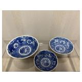 Three Blue and White Porcelain Bowls, Mountain Kil