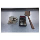 Three Items: Manual Adding Machine, Texas Instrume