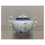 Porcelain Sugar Bowl with Lid and Hand-Painted Flo