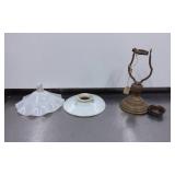 Glass Lampshades and Metal Lamp Base with Harp