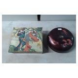 Decorative Tin Box and Lacquered Metal Bowl with L
