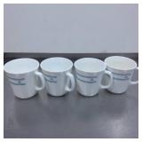 4 Corning Ware Stoneware Coffee Mugs with Blue Flo