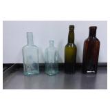 Four Vintage Glass Bottles, Including Embossed Med
