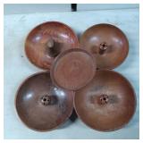 Five Wooden Nut Bowls with Central Holders