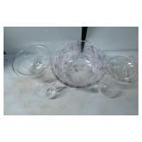 Clear and Floral Glassware Featuring Bowls, Creame