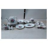 Japanese Porcelain Tea and Dinner Set with Rose Mo