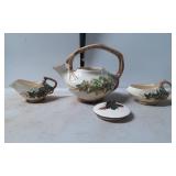 Ceramic Tea Set with Ivy Motif and Bamboo-Like Han