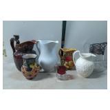 Seven Decorative Pitchers Including Ceramic, Porce