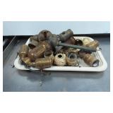 Tray of Mixed Brass and Metal Lamp Sockets and Com