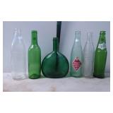 Six Vintage Glass Beverage Bottles, Including Gree