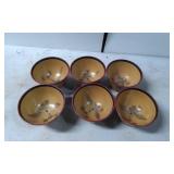 Six Lacquer-Finished Bowls with Crane Motif