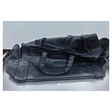 Black Leather Duffel Bag with Dual Handles and Zip
