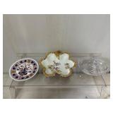 Three Decorative Items: Porcelain Plate, Handled F