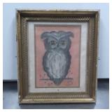 Framed Color Sketch of Grey Owl, Approx. 12 x 13.7