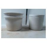White Glazed Stoneware Crocks or Containers