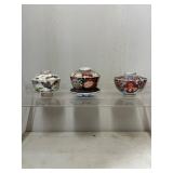3 Porcelain Tea Cups with Matching Lidded Saucers,