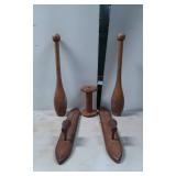 Wooden Items Including Indian Clubs, Spindle, and