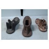Three Cast Iron Cobbler Shoe Lasts with Size Marki