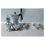 Items: Aluminum Coffee Maker, Silver-Toned Kitchen