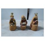 Three Hand-Painted Carved Wooden Nativity Figurine
