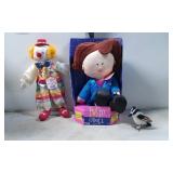 Three Plush Figures Including Vintage Clown Doll,