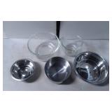 Five Mixed Glass and Stainless Steel Bowls