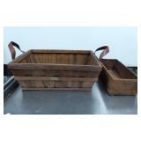 Wooden Gathering Basket with Leather Handles and S