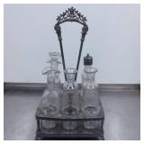 Silver-Plated Cruet Set with Five Glass Jars and S