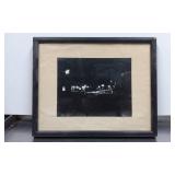 Framed Black and White Nighttime Photograph with W