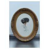 Oval Framed Portrait of a Woman with Large Hat, Si