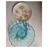 Blue Glass Bowl and 'Made in Germany' Floral Decor