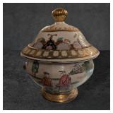 Lidded Porcelain Tureen with Hand-Painted Scenic M