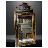 Asian Black Lacquer and Gold Mirror with Bamboo-St