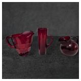 Ruby Red Glassware Set: Deco-Style Pitcher, Honeyc