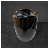 Black Ceramic Vase with Gold Tone Handles, 8.5 in