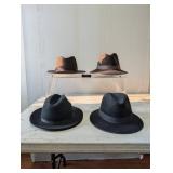 Four Felt Fedora Hats by Stetson and wilton Hats