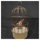 Mid-Century Saezuri Singing Bird in Birdcage, Made