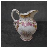 Crown Semi-Vitreous Floral Pitcher with Gold Accen
