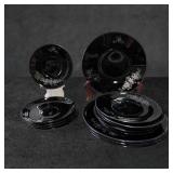 Black Ceramic Plates with Floral Patterns, Various