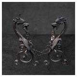 Wrought Iron Dragon Andirons, 28 Inches Tall