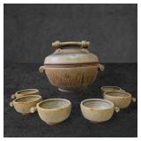 Asian-Inspired Ceramic Soup Tureen with Lid and Si