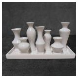 White Ceramic Multi-Urn Bud Vase Set on Tray, 12 x