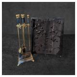 Fireplace Screen with Vine Design and Brass Tool S
