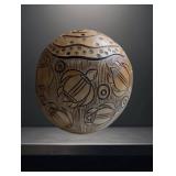 Large Clay Spherical Rattle with Turtle Motif, Sig