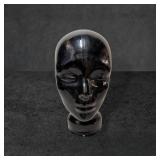 Black Amethyst Glass Head Sculpture, 11 in Tall