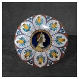 Hand-Painted Ceramic Plate with Portrait and Flora
