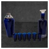 Cobalt Blue Decanter with Stopper, Shaker, and Six