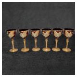 Six Murano Red and 24K Gold Wine Glasses with Hand