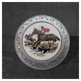 Round Metal Trivet with Porcelain Hunt Scene, 8.5-